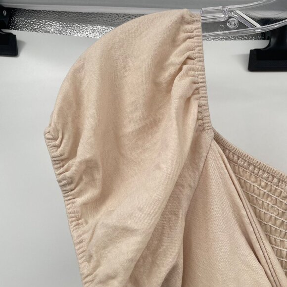 Listicle Womens Crop Top Knotted Front Short Sleeve Beige Size Large Padded - Picture 2 of 7